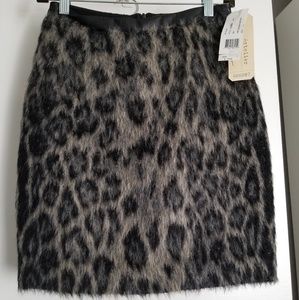 Nicole Miller Brushed Leopard Skirt w/ Leather tri
